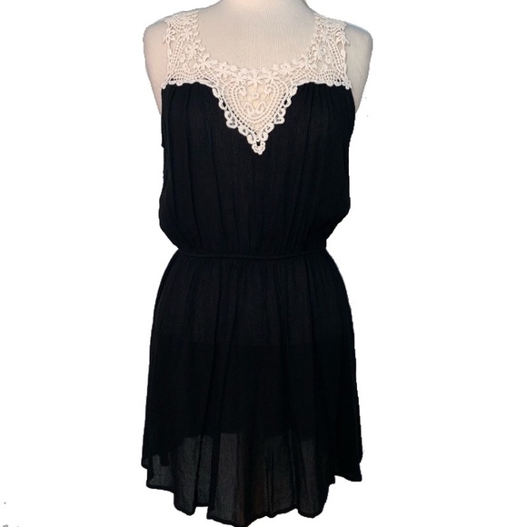 Forever 21 Dresses & Skirts - semi sheer black dress w/ crotchet detail